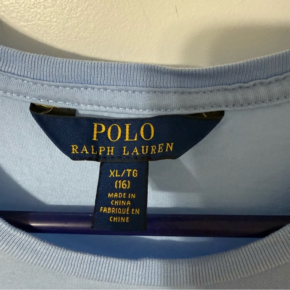 Polo Ralph Lauren Floral Logo Tshirt Girls Size XL 16 Light Blue - Picture 3 of 5